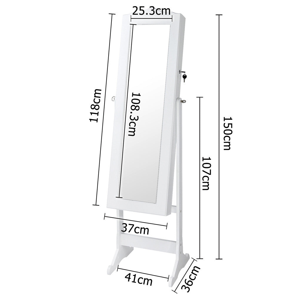 Mirror Jewellery Cabinet Storage 150cm White