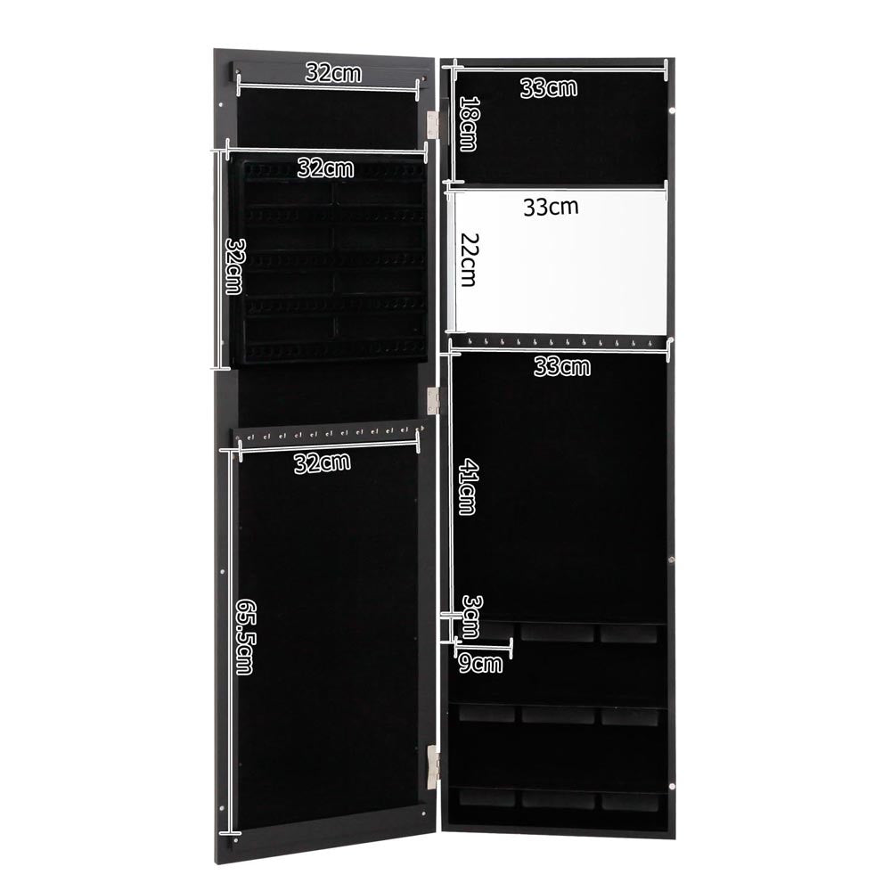 Wall Mount Jewellery Cabinet w/ Mirror Black