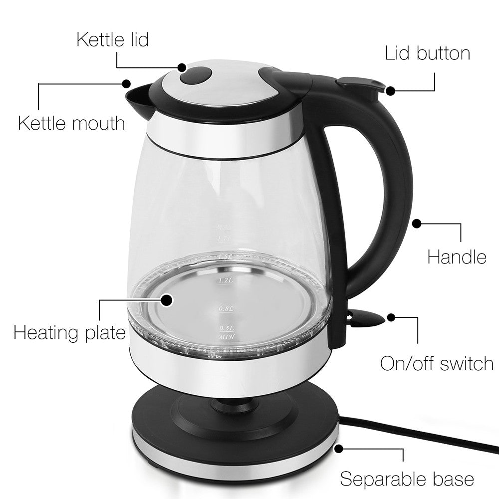 LED Cordless Glass Kettle – 1.7L