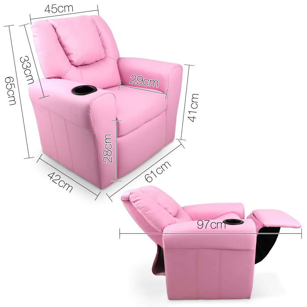 Kids Padded PU Leather Recliner Chair  - Pink