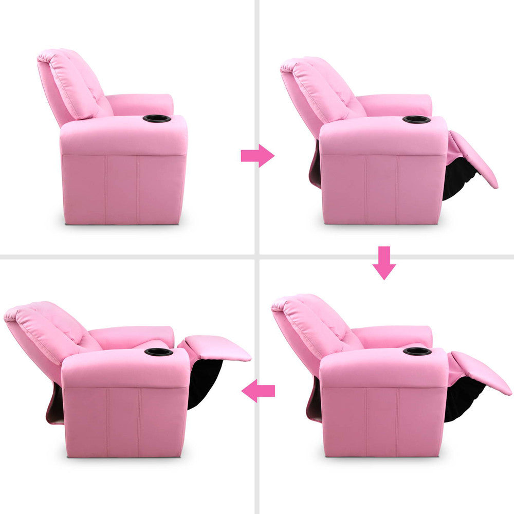 Kids Padded PU Leather Recliner Chair  - Pink