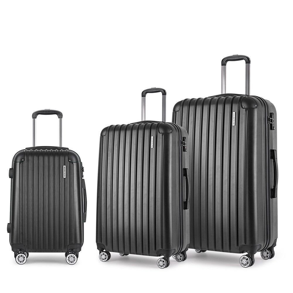 Set of 3 Hard Shell Travel Luggage with TSA Lock - Black