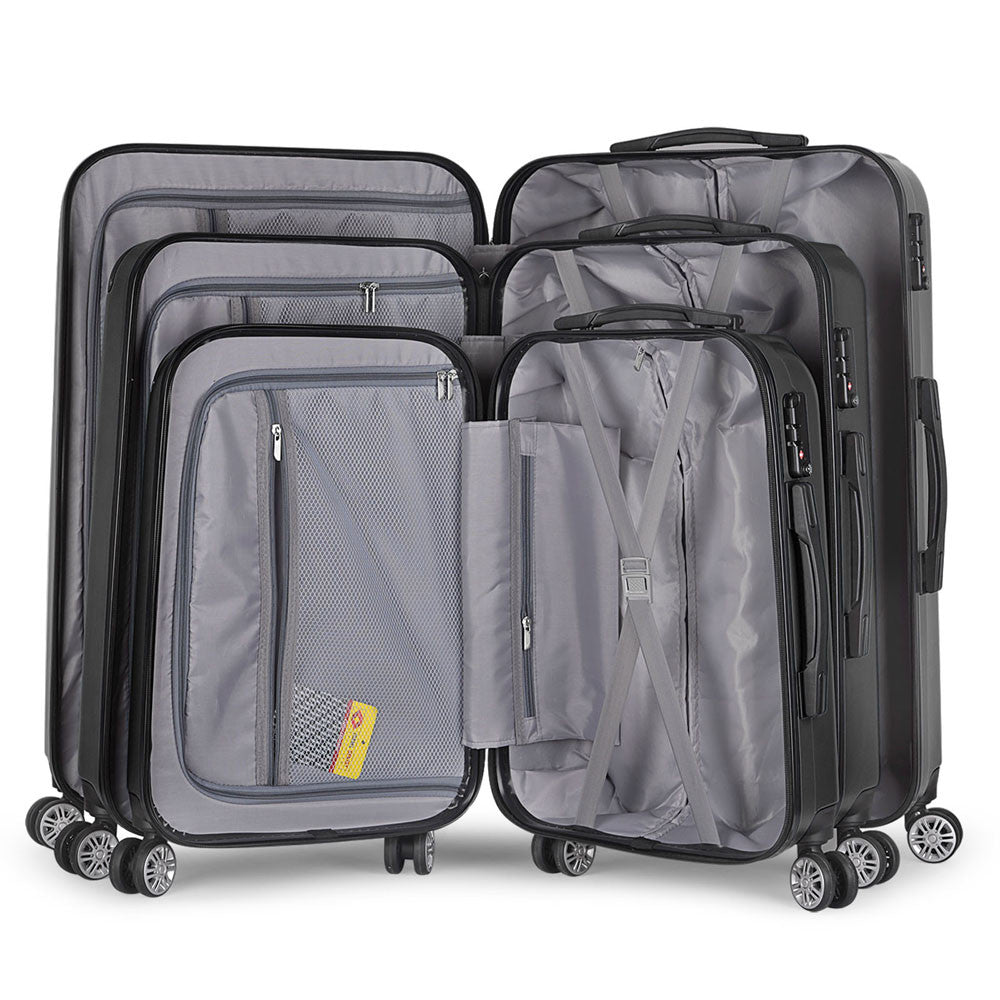 Set of 3 Hard Shell Travel Luggage with TSA Lock - Black