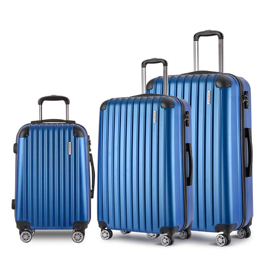 Set of 3 Hard Shell Travel Luggage with TSA Lock - Blue