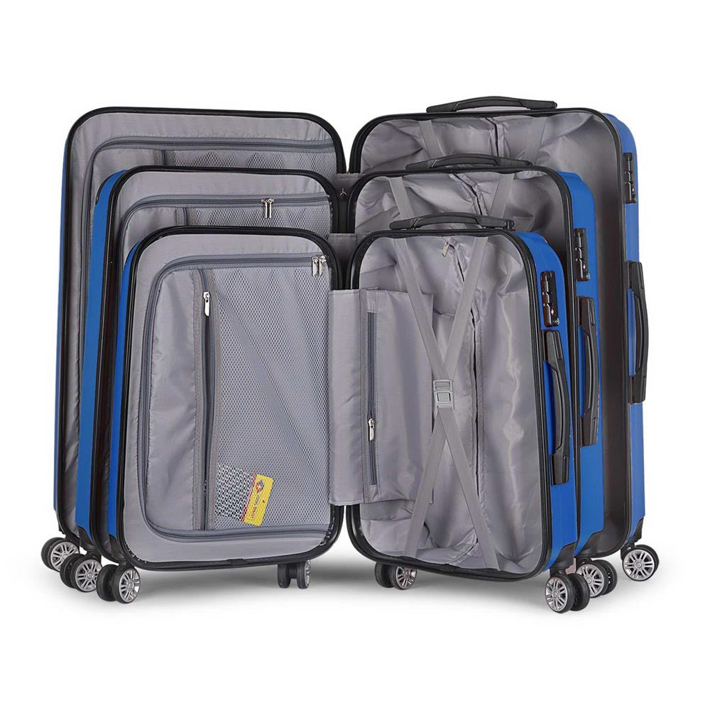 Set of 3 Hard Shell Travel Luggage with TSA Lock - Blue