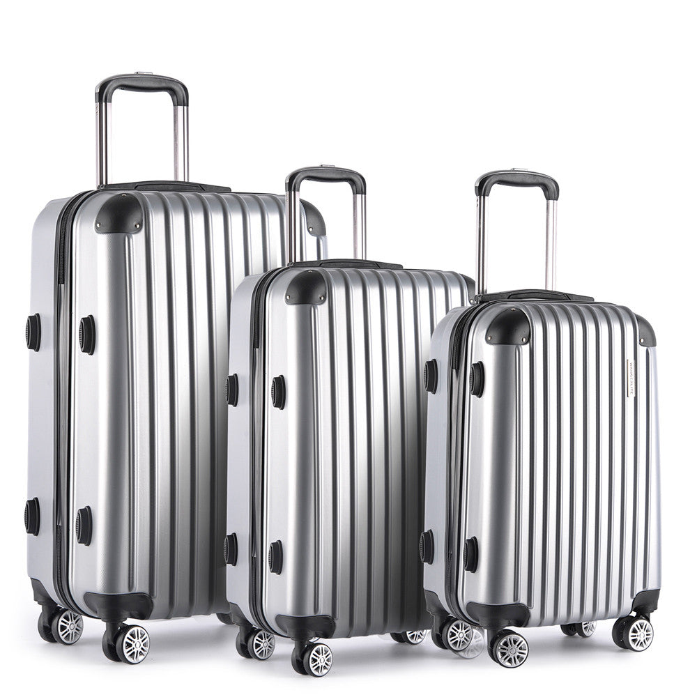 Set of 3 Hard Shell Travel Luggage with TSA Lock - Silver