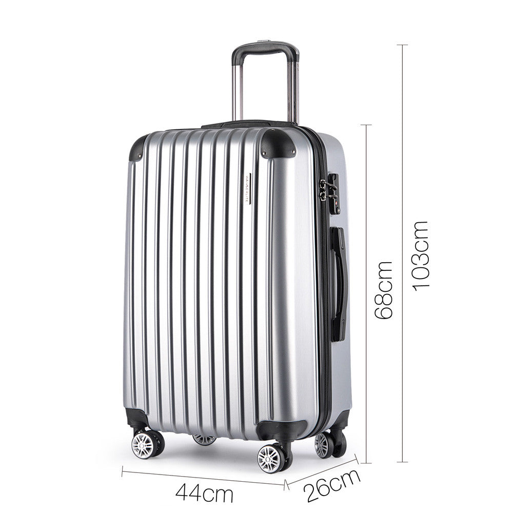 Set of 3 Hard Shell Travel Luggage with TSA Lock - Silver