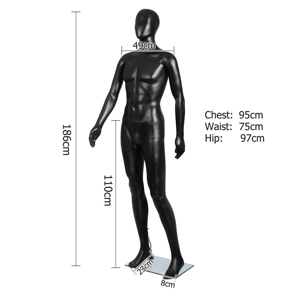 Full Body Male Mannequin Cloth Display Tailor Dressmaker Black 186cm