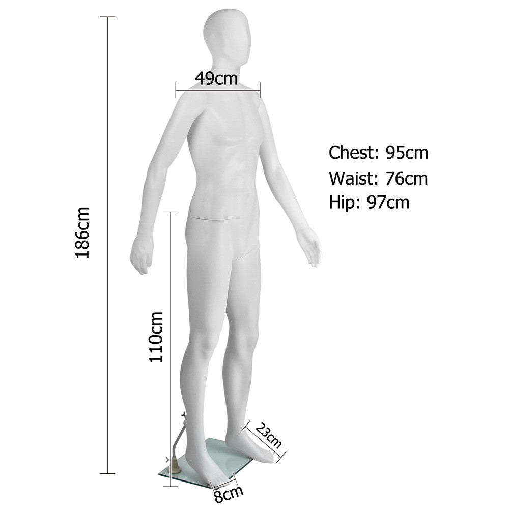 Full Body Male Mannequin Cloth Display Tailor Dressmaker White 186cm