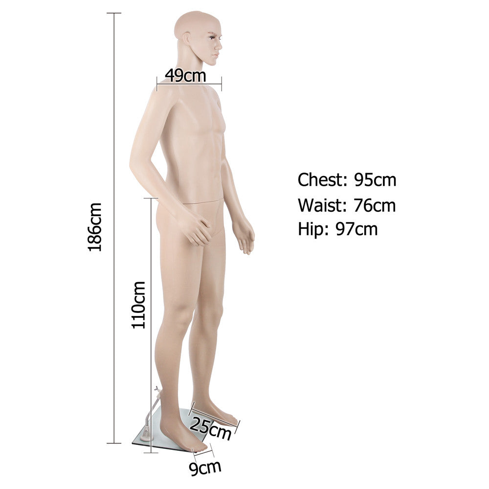 Full Body Male Mannequin Cloth Display Tailor Dressmaker Skin Tone 186cm