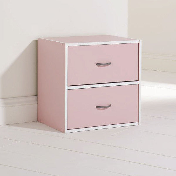 Storage Cube with 2 Drawers in Pink