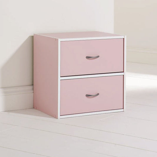 Storage Cube with 2 Drawers in Pink