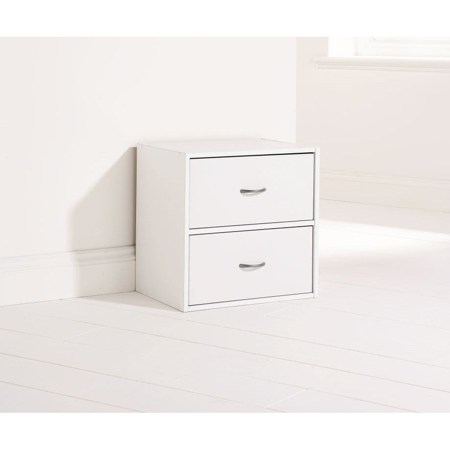 Storage Cube with 2 Drawers in White