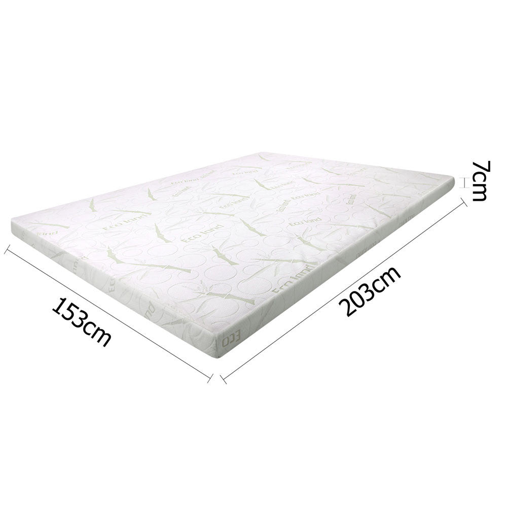 Memory Foam Mattress Topper w/ Bamboo Fabric Cover 7cm Queen