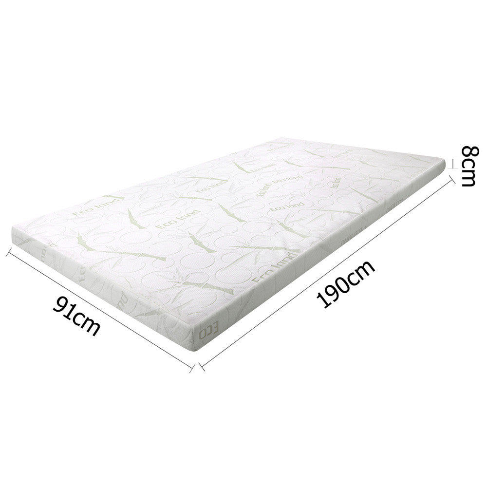 Cool Gel Memory Foam Mattress Topper w/ Bamboo Fabric Cover 8cm Single