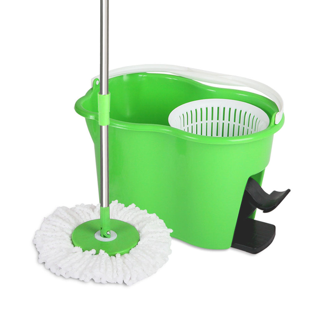 360 Degree Spinning Mop Microfibre Spin Dry Bucket with 2 Mop Heads - Green