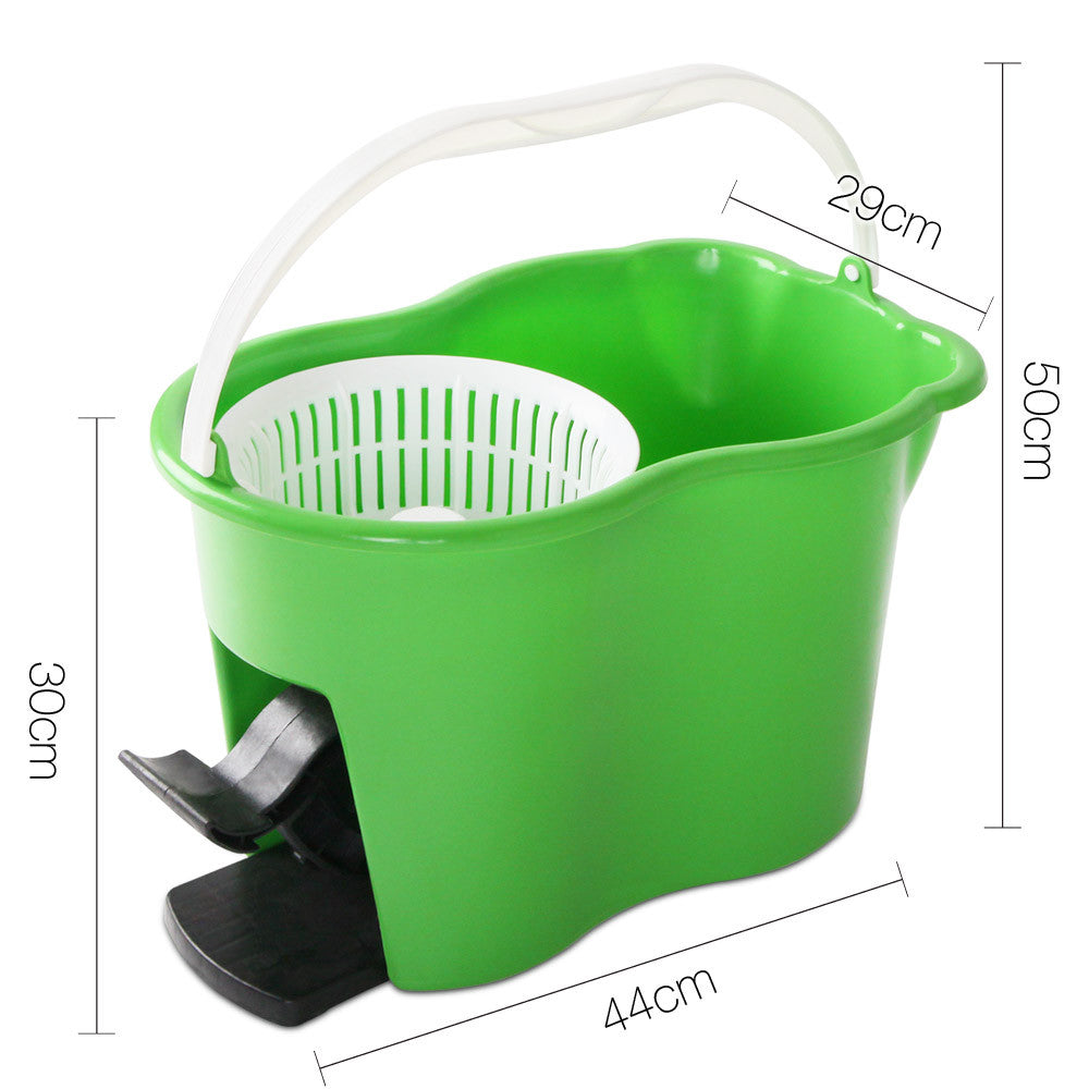 360 Degree Spinning Mop Microfibre Spin Dry Bucket with 2 Mop Heads - Green