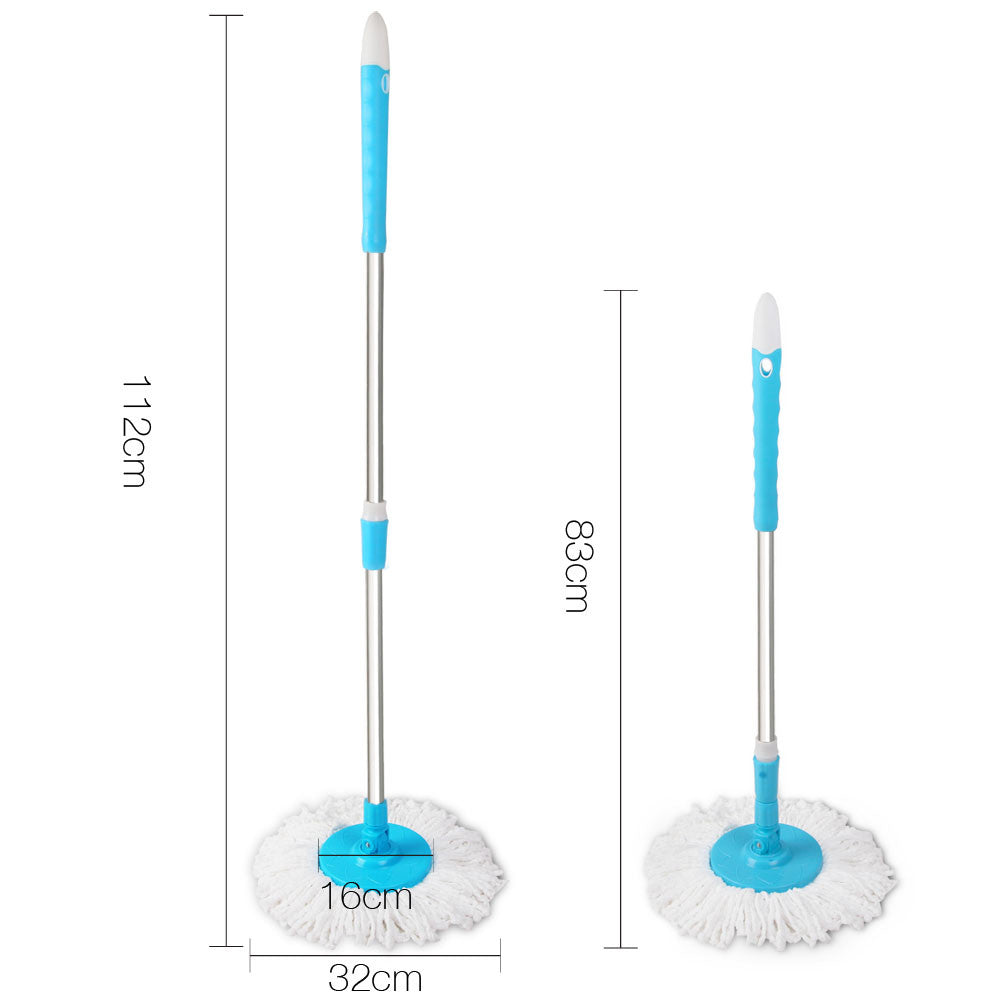 360 Degree Spinning Mop Microfibre Spin Dry Bucket with 2 Mop Heads - Blue