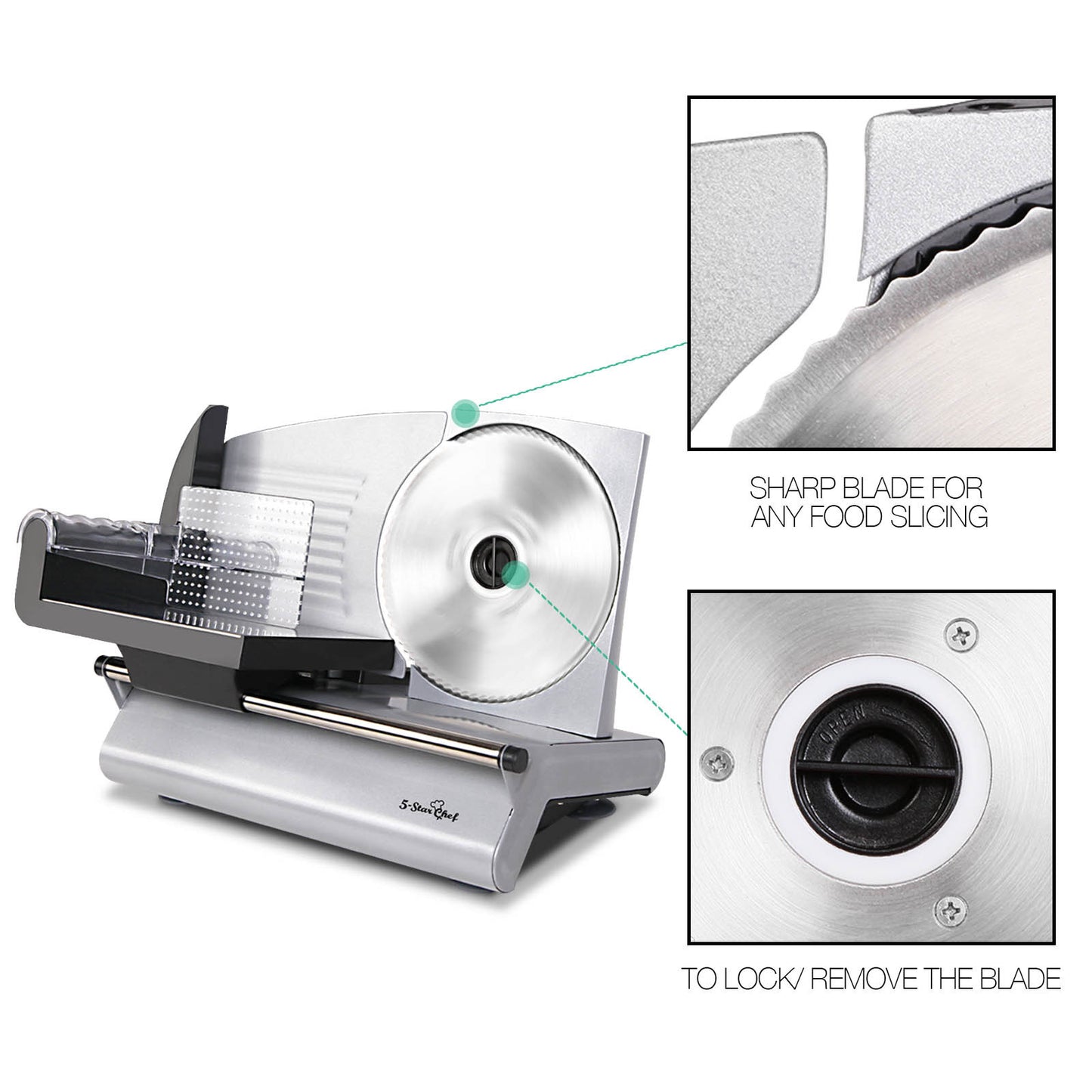 150W  Meat Slicer with Stainless Steel Blade - Silver