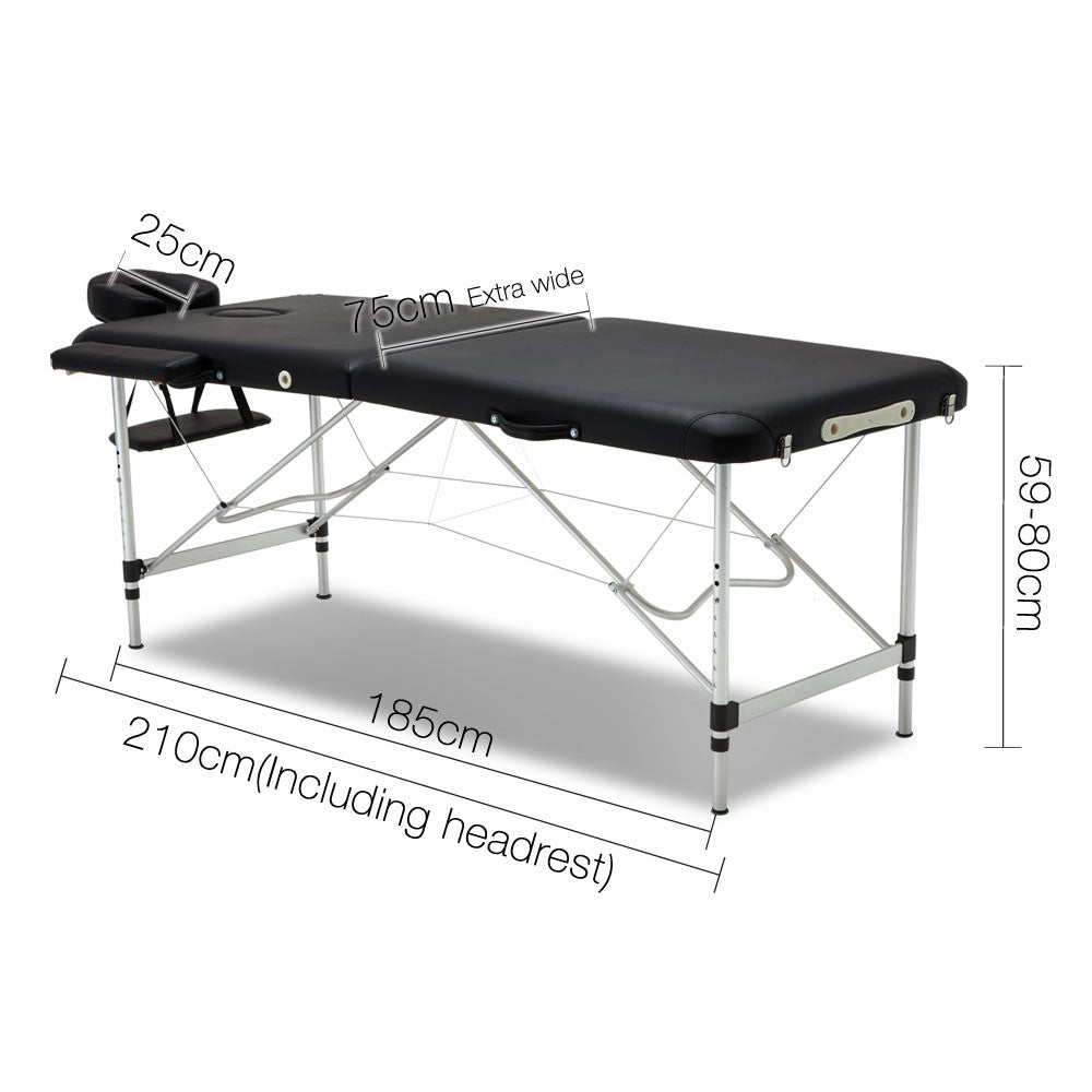 75cm Professional Aluminium Portable Massage Table - Black