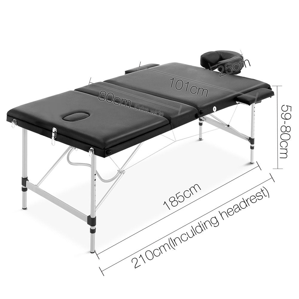 80cm Professional Aluminium Portable Massage Table - Black