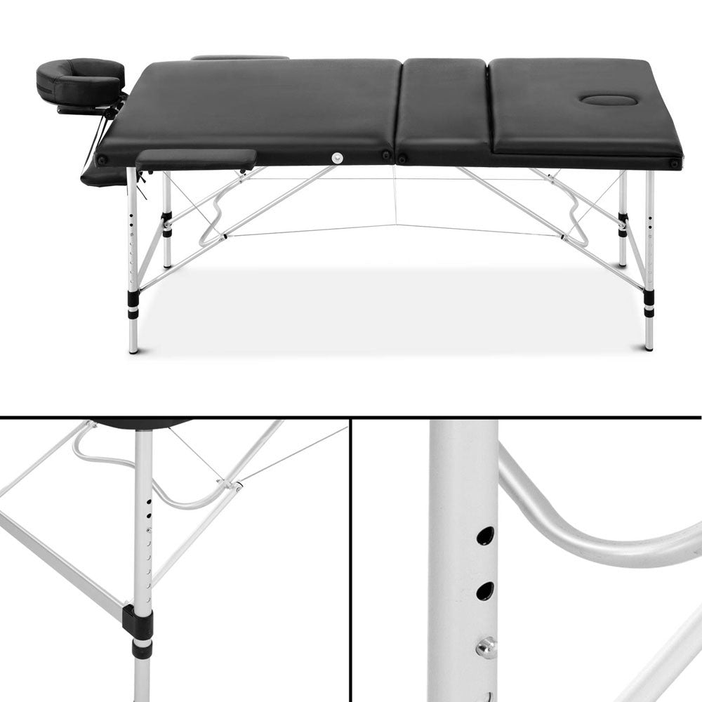 80cm Professional Aluminium Portable Massage Table - Black