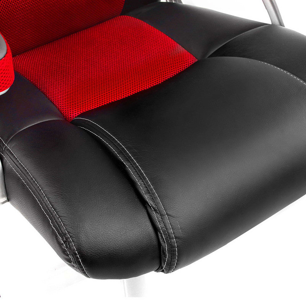 PU Leather & Mesh Racing Style Office Chair - Red