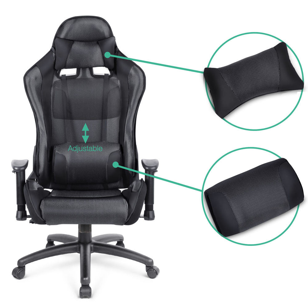 PU Leather & Mesh Reclining Office Desk Gaming Executive Chair - Black