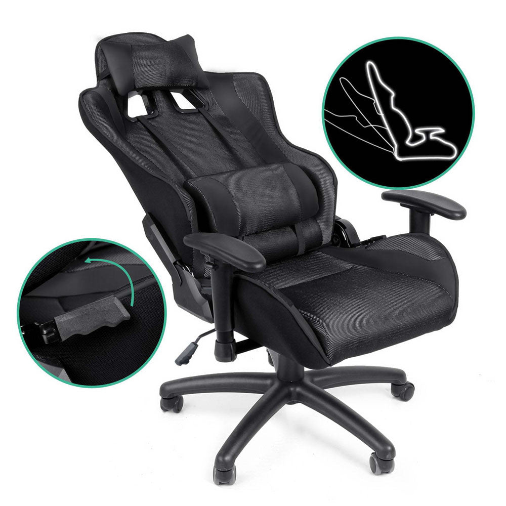 PU Leather & Mesh Reclining Office Desk Gaming Executive Chair - Black