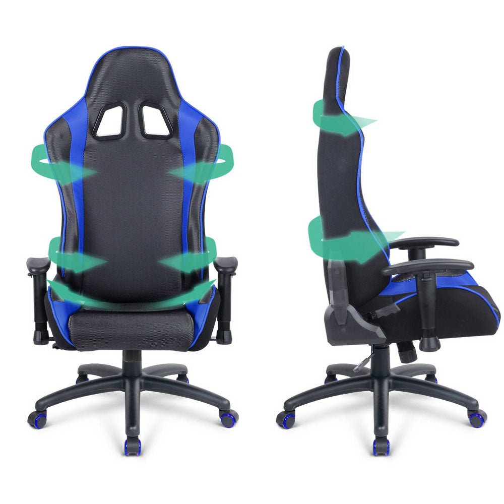 PU Leather & Mesh Reclining Office Desk Gaming Executive Chair - Blue