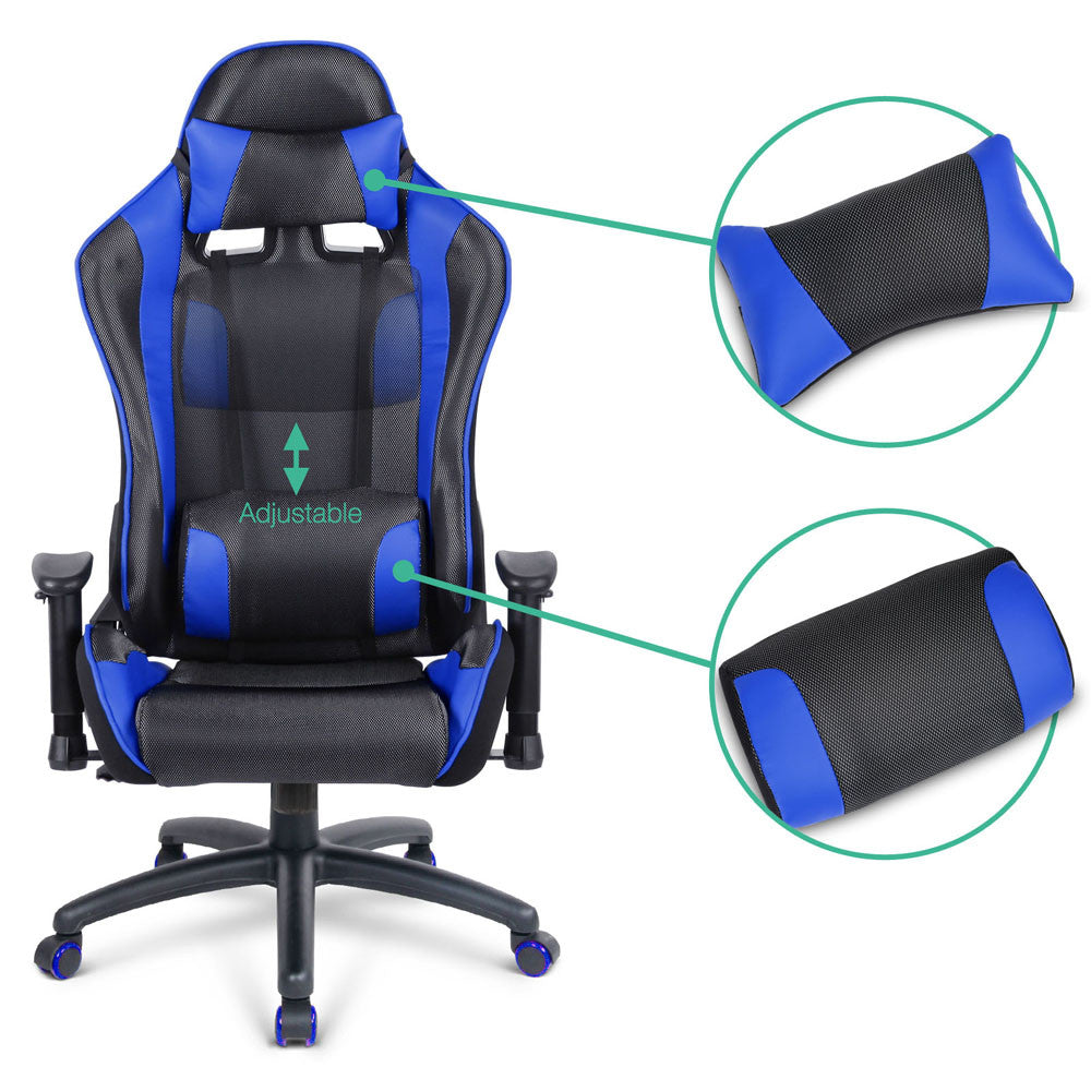 PU Leather & Mesh Reclining Office Desk Gaming Executive Chair - Blue