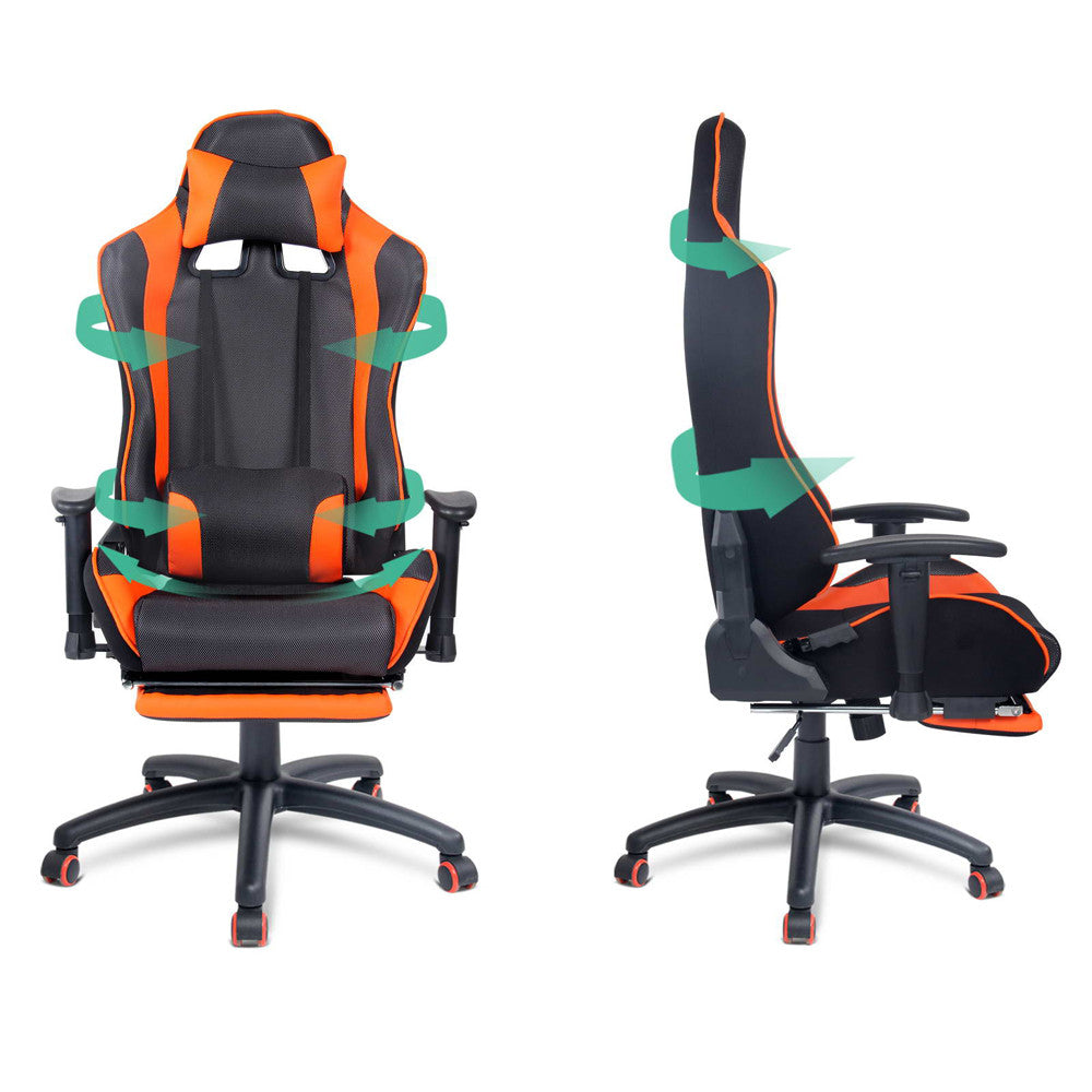 PU Leather & Mesh Reclining Office Desk Gaming Executive Chair Orange