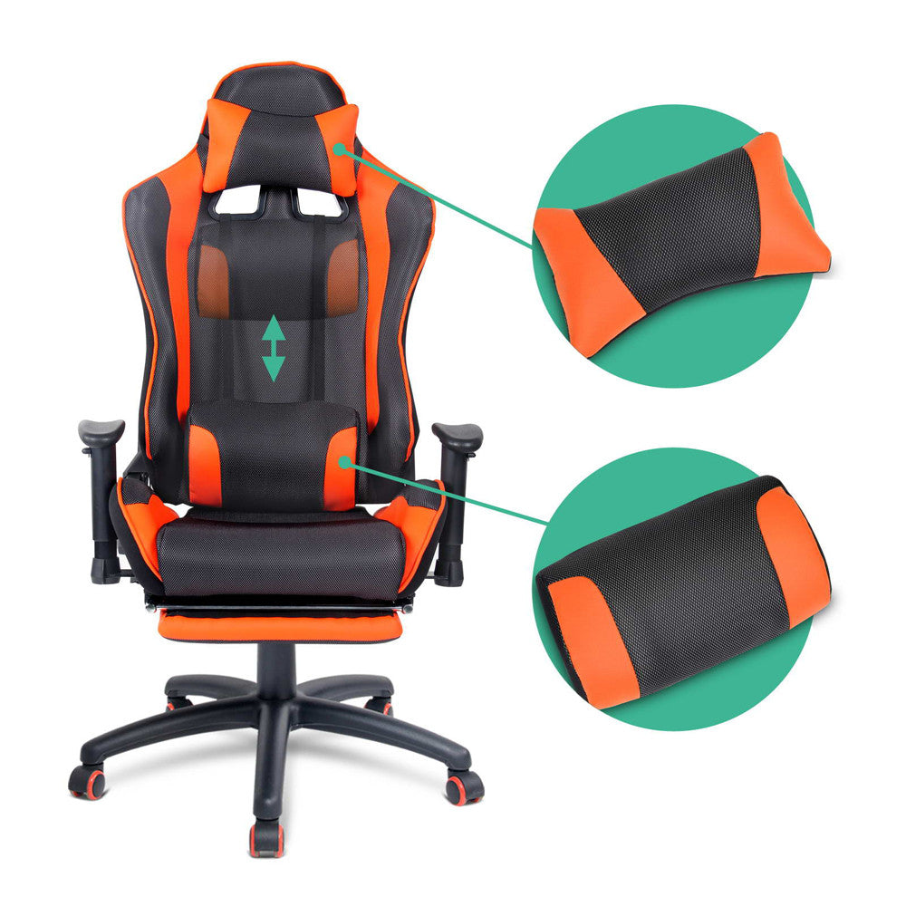 PU Leather & Mesh Reclining Office Desk Gaming Executive Chair Orange