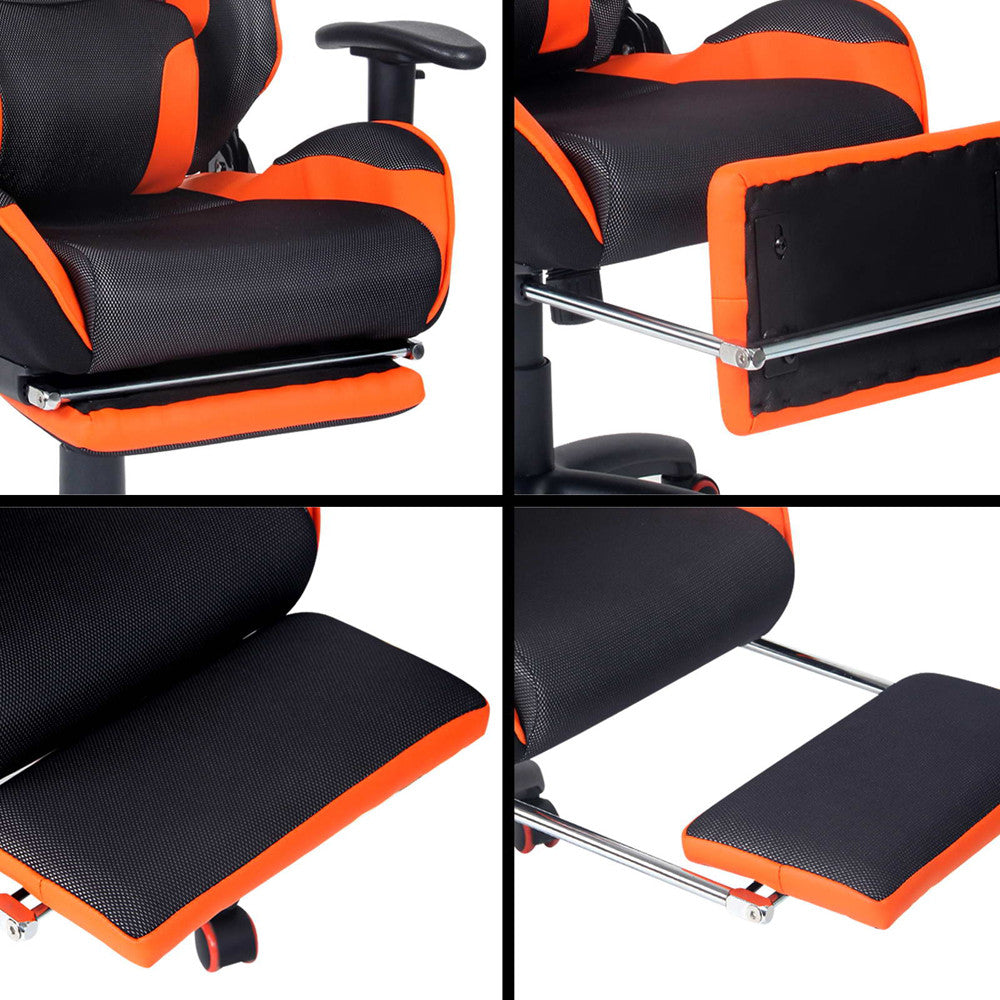 PU Leather & Mesh Reclining Office Desk Gaming Executive Chair Orange