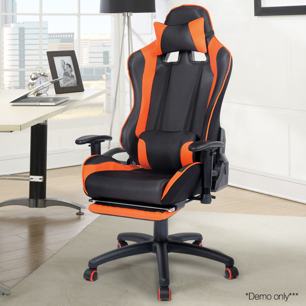 PU Leather & Mesh Reclining Office Desk Gaming Executive Chair Orange