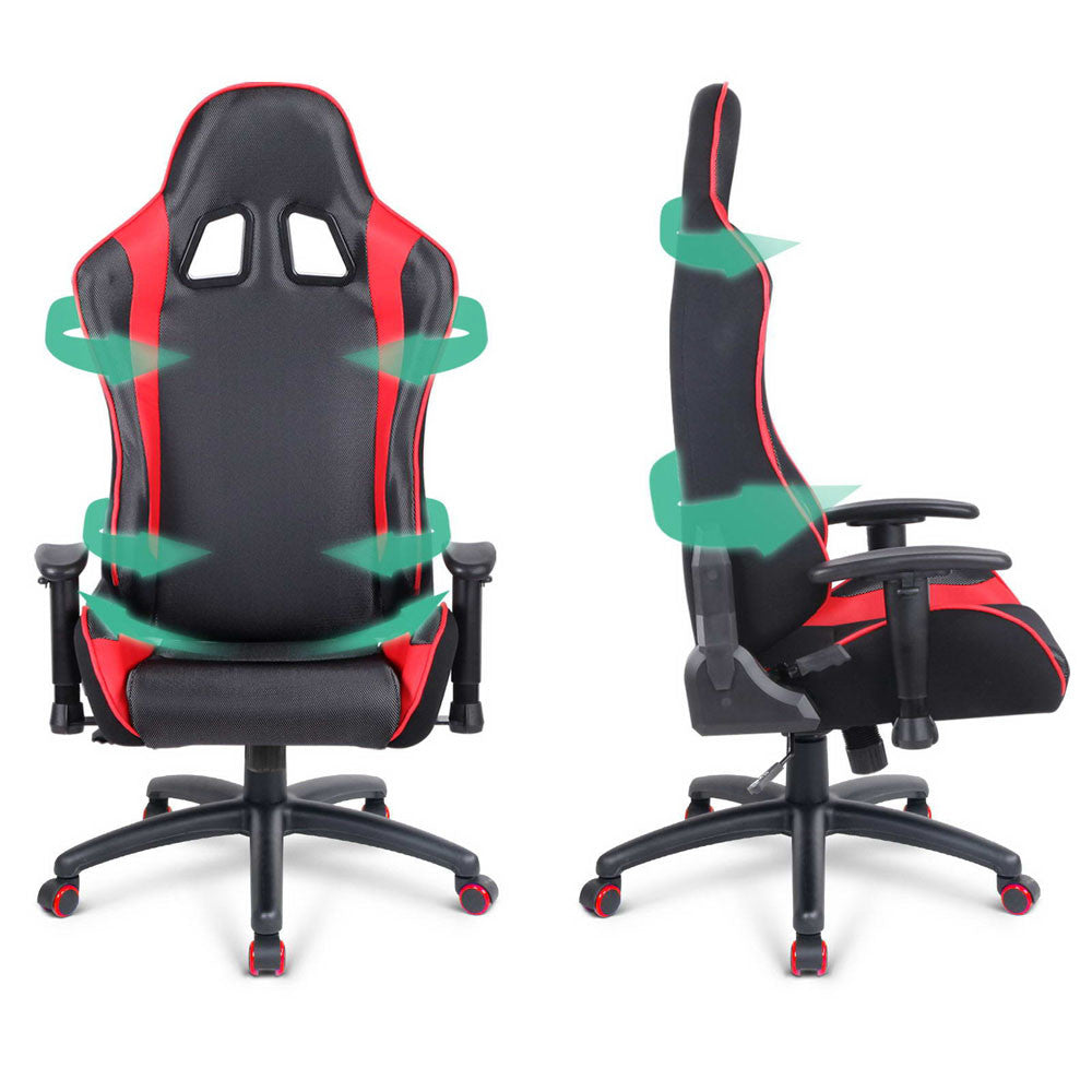 PU Leather & Mesh Reclining Office Desk Gaming Executive Chair - Red