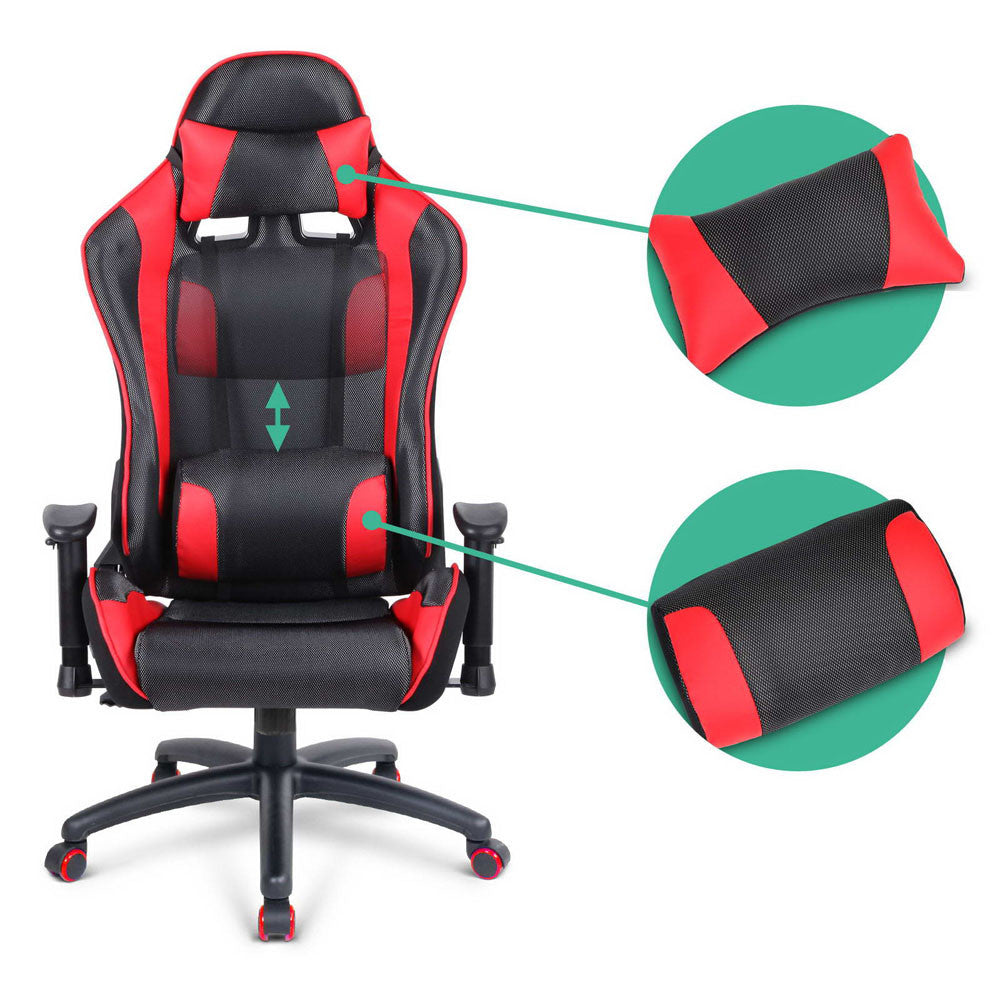 PU Leather & Mesh Reclining Office Desk Gaming Executive Chair - Red