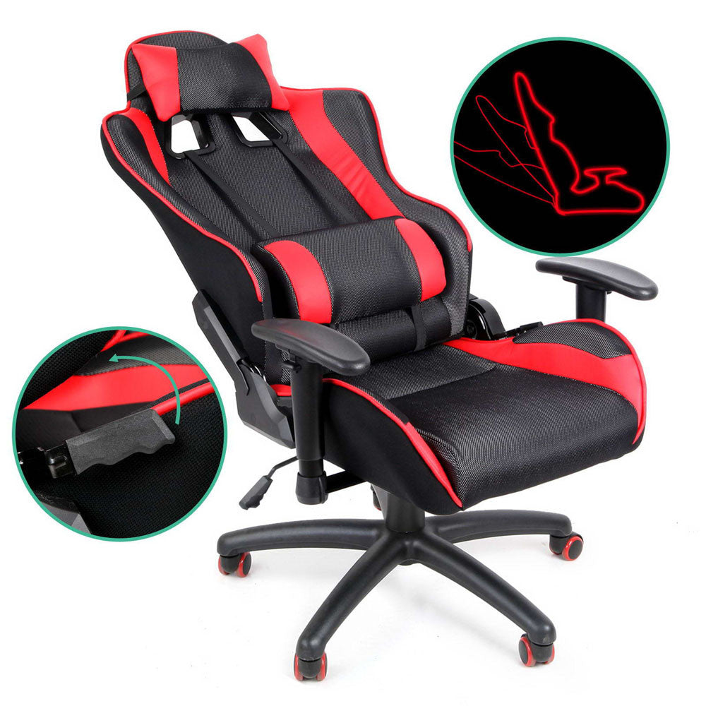 PU Leather & Mesh Reclining Office Desk Gaming Executive Chair - Red