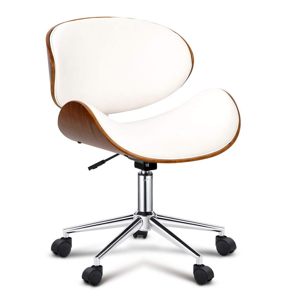 Walnut Base Office Chair - White