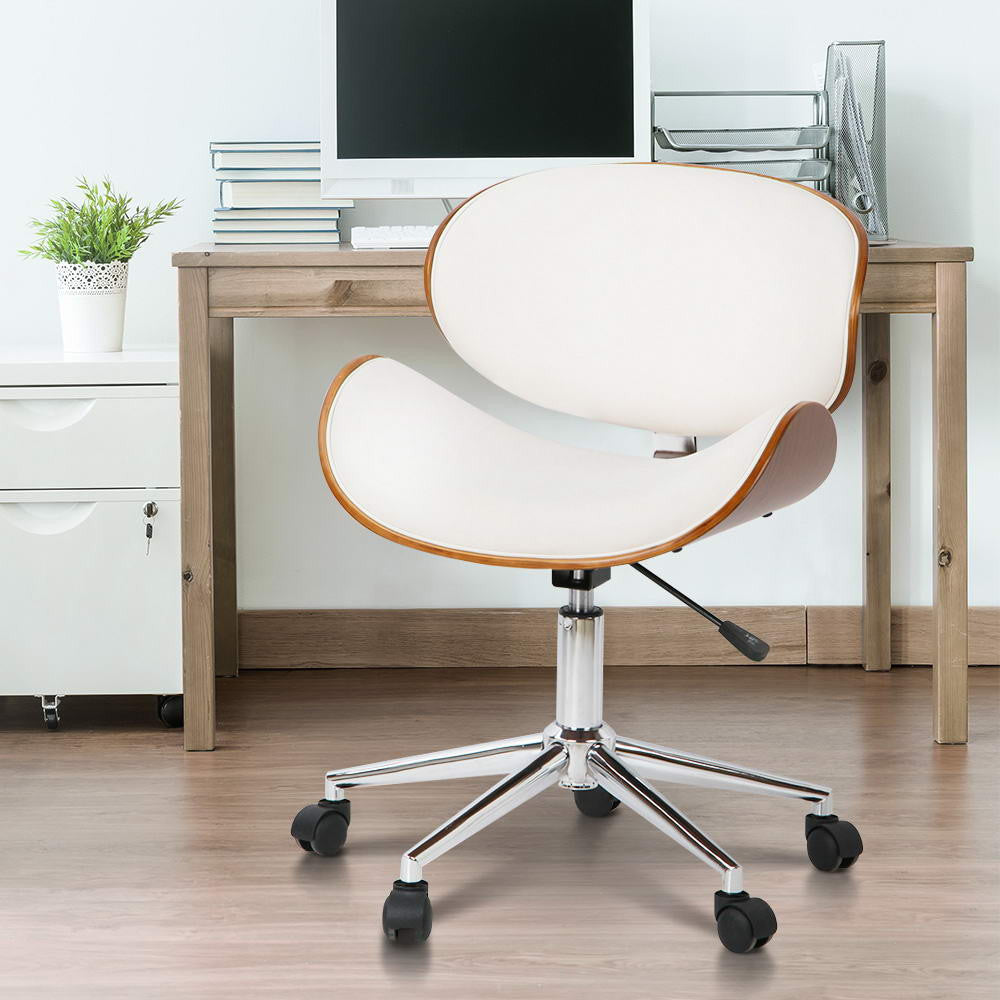 Walnut Base Office Chair - White