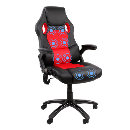 8 Point Massage Racing PU Leather Office Computer Chair Black/Red