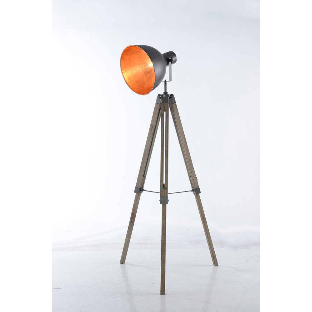 Tripod Floor Lamp With Grey/Gold Bowl Shade