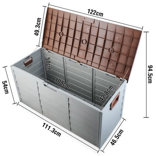 290L Plastic Outdoor Storage Box Container Weatherproof Brown Grey