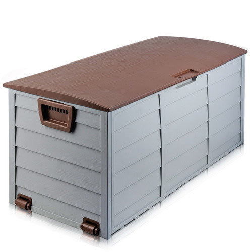 290L Plastic Outdoor Storage Box Container Weatherproof Brown Grey