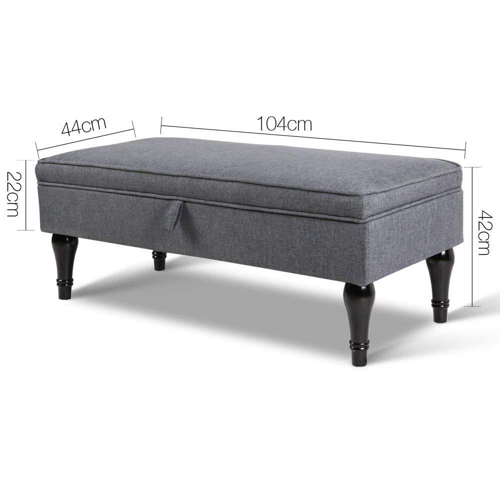 Linen Fabric Storage Ottoman – Grey