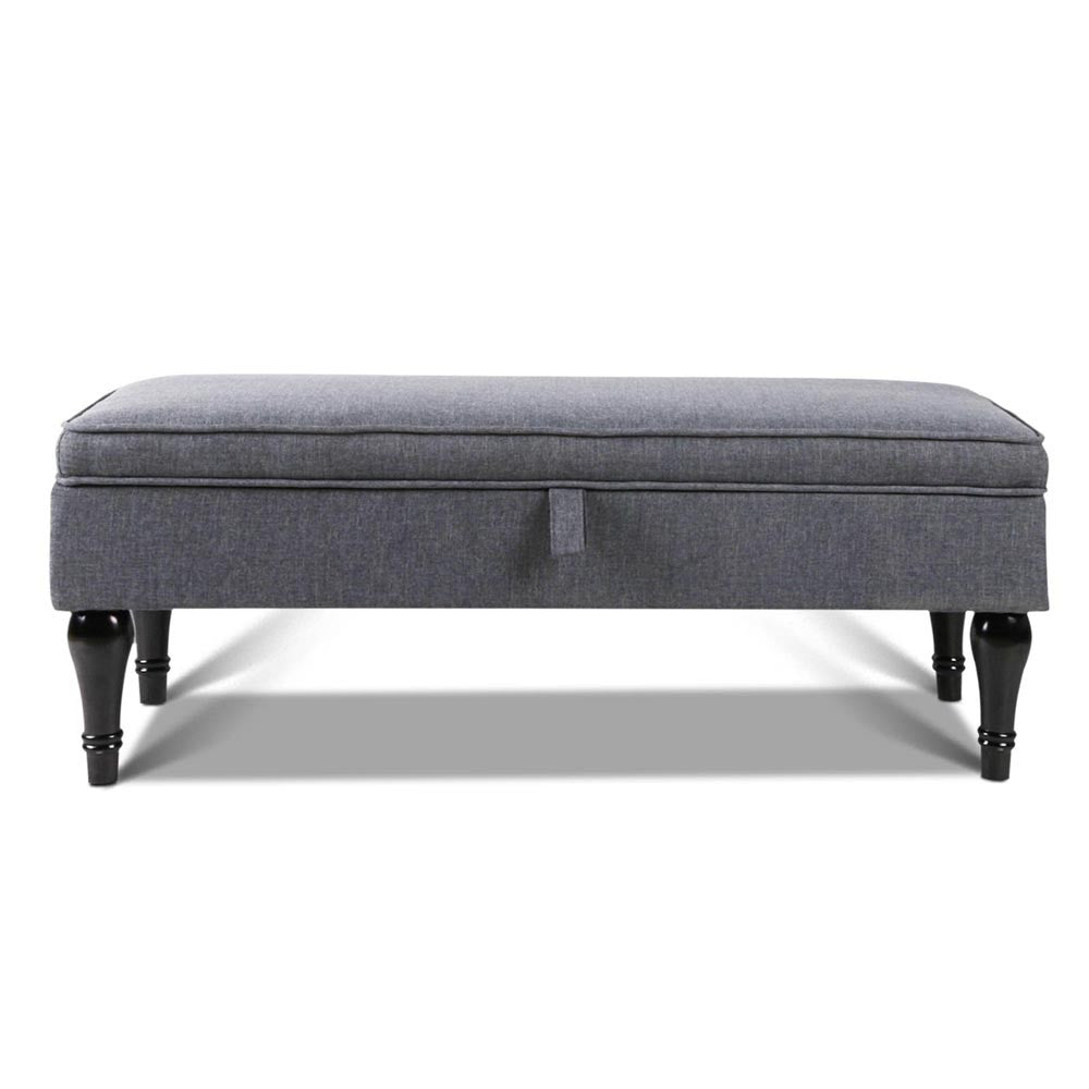 Linen Fabric Storage Ottoman – Grey