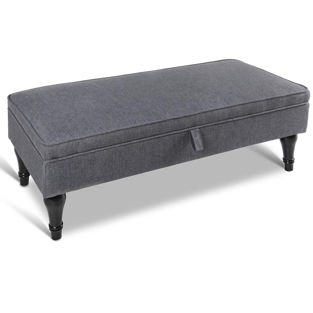 Linen Fabric Storage Ottoman – Grey