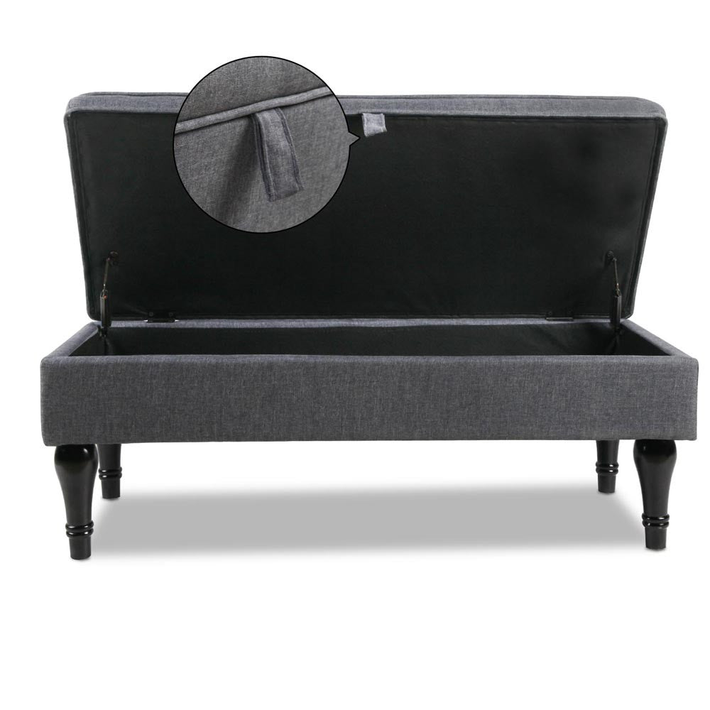 Linen Fabric Storage Ottoman – Grey