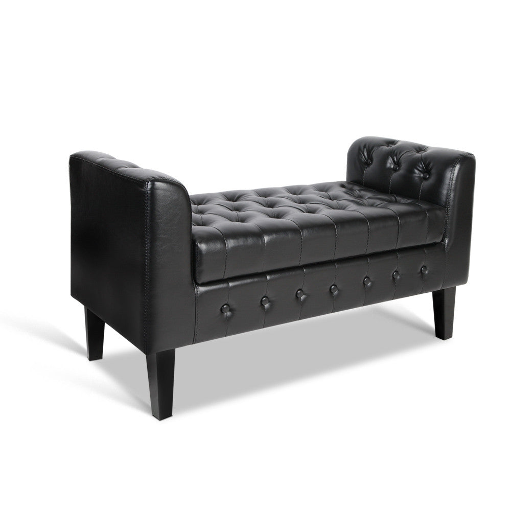 Tufted Faux Leather Storage Ottoman