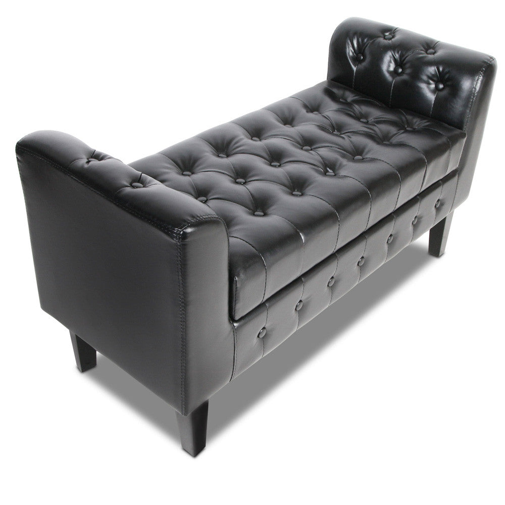 Tufted Faux Leather Storage Ottoman